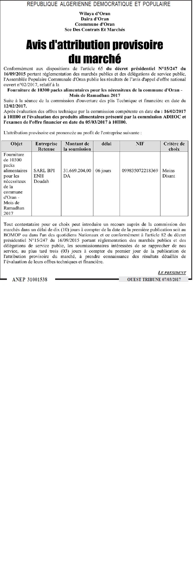 ouest TRIBUNE