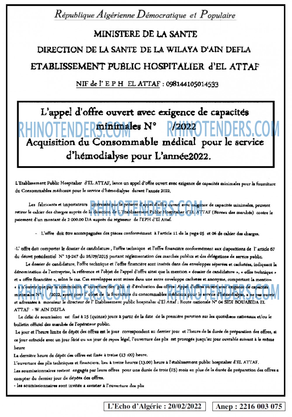 L'ECHO D'ALGERIE