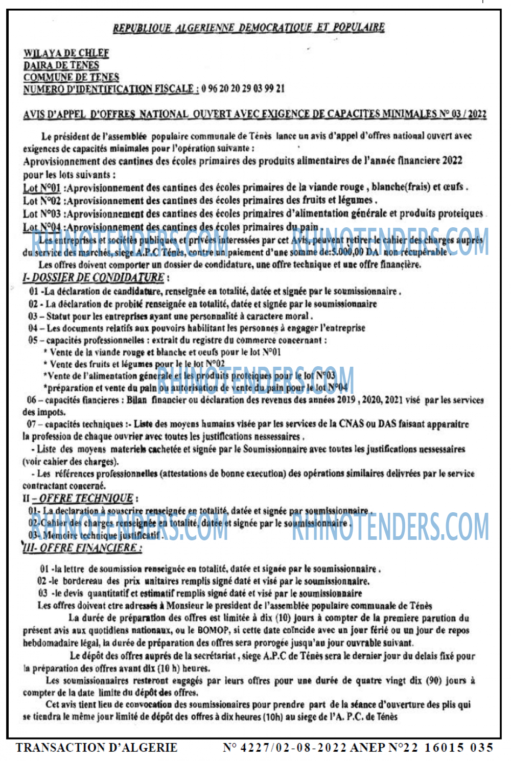 TRANSACTION D'ALGERIE