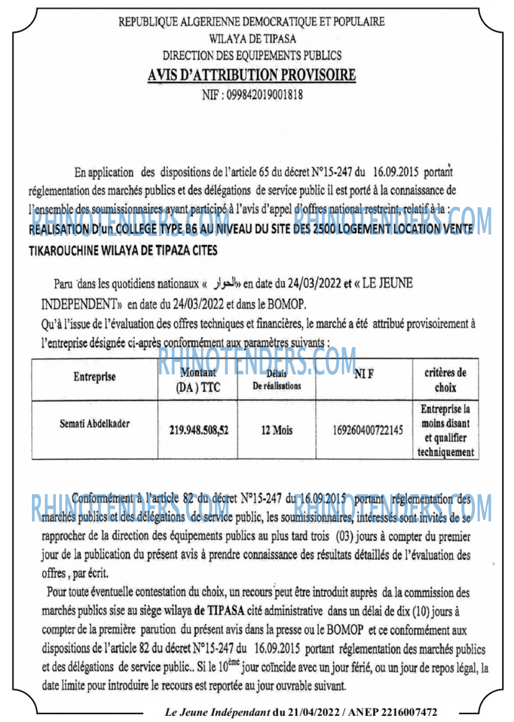 Le jeune indépendant