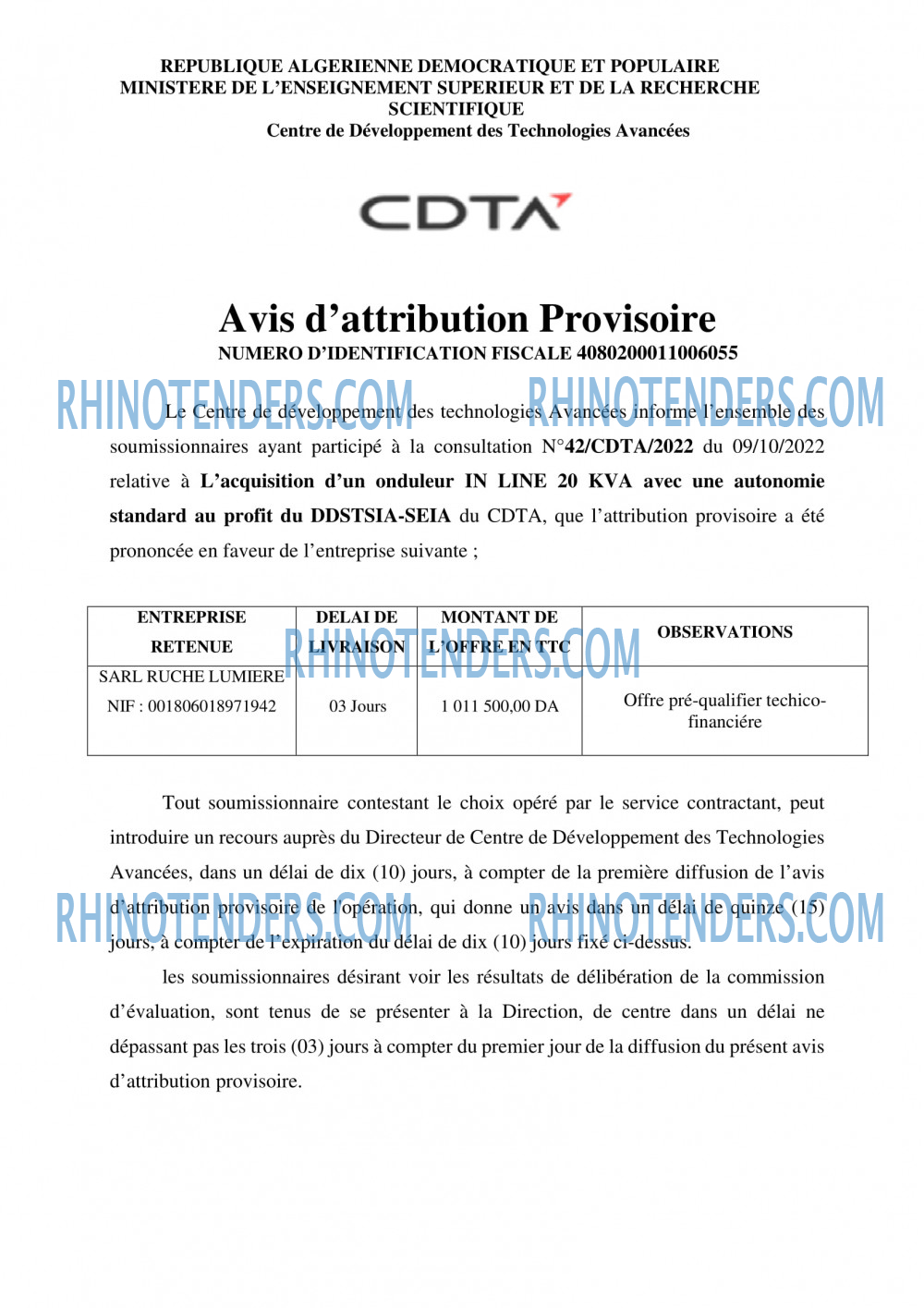 CDTA - Centre De Développement Des Technologies Avancées