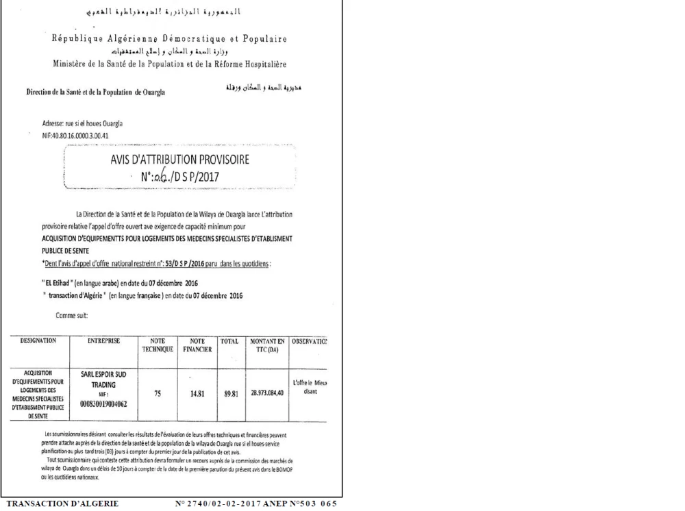 TRANSACTION D'ALGERIE
