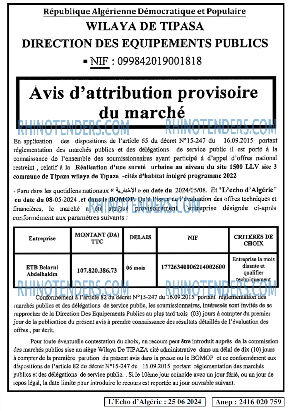 L'ECHO D'ALGERIE