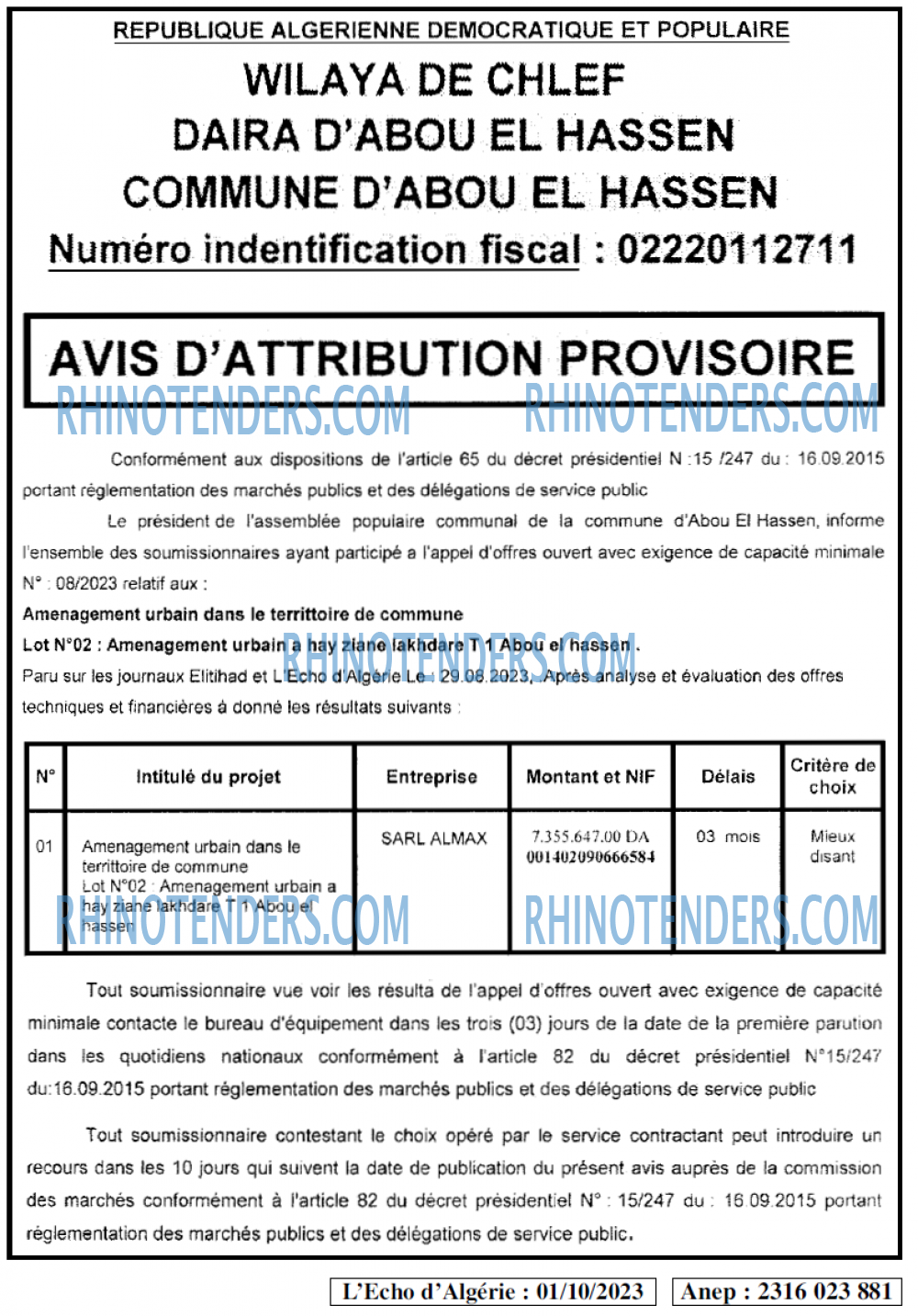 L'ECHO D'ALGERIE