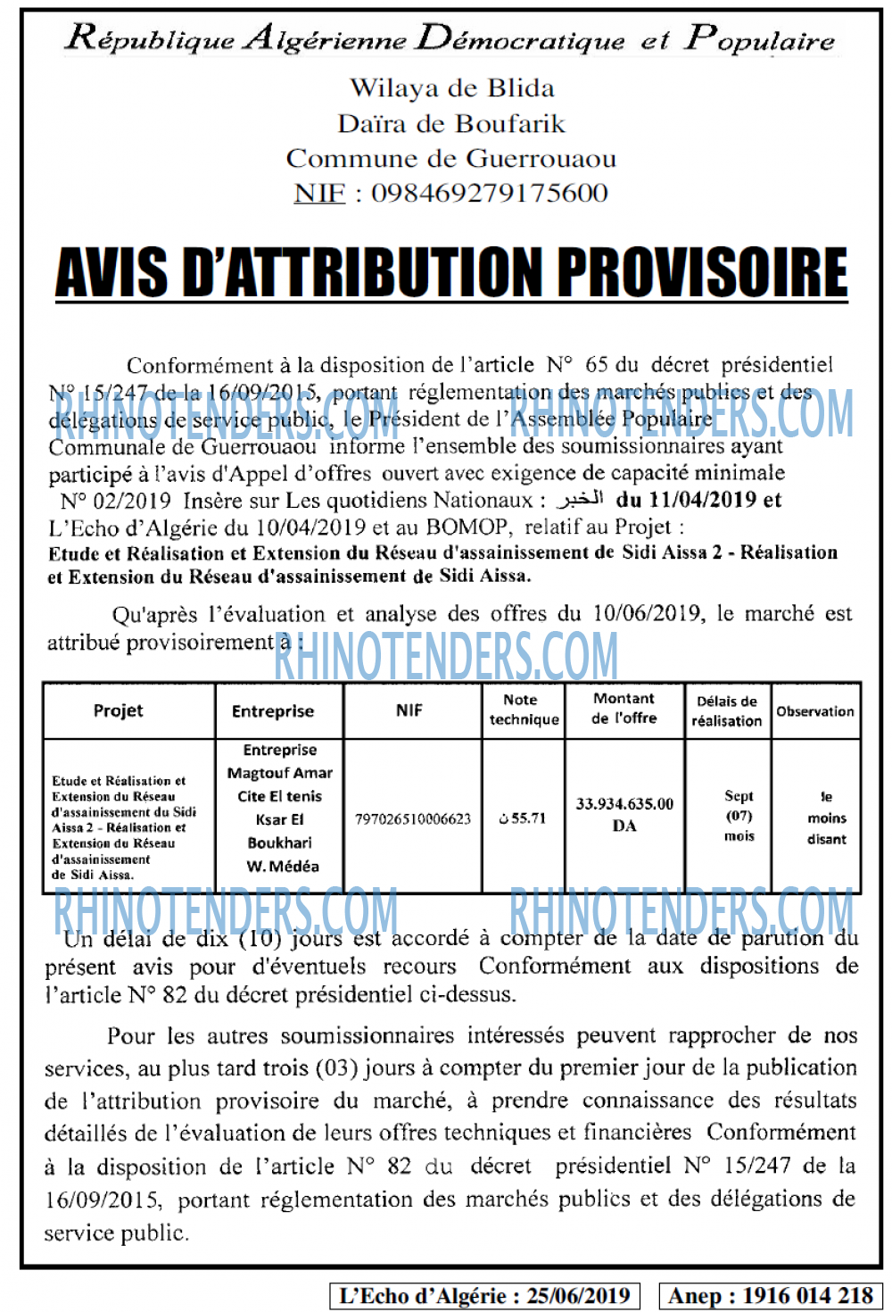L'ECHO D'ALGERIE