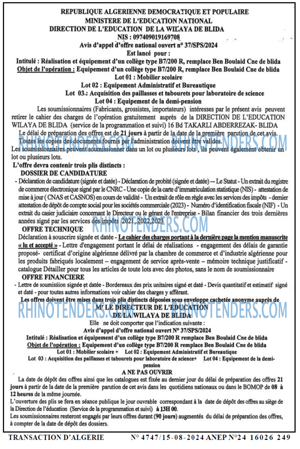 TRANSACTION D'ALGERIE