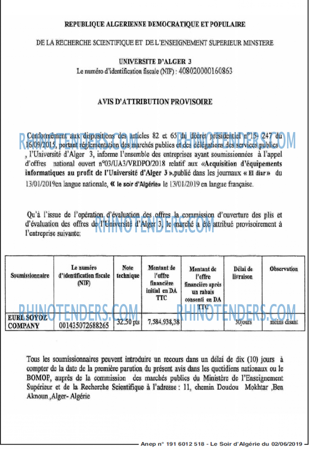 LE SOIR D'ALGERIE