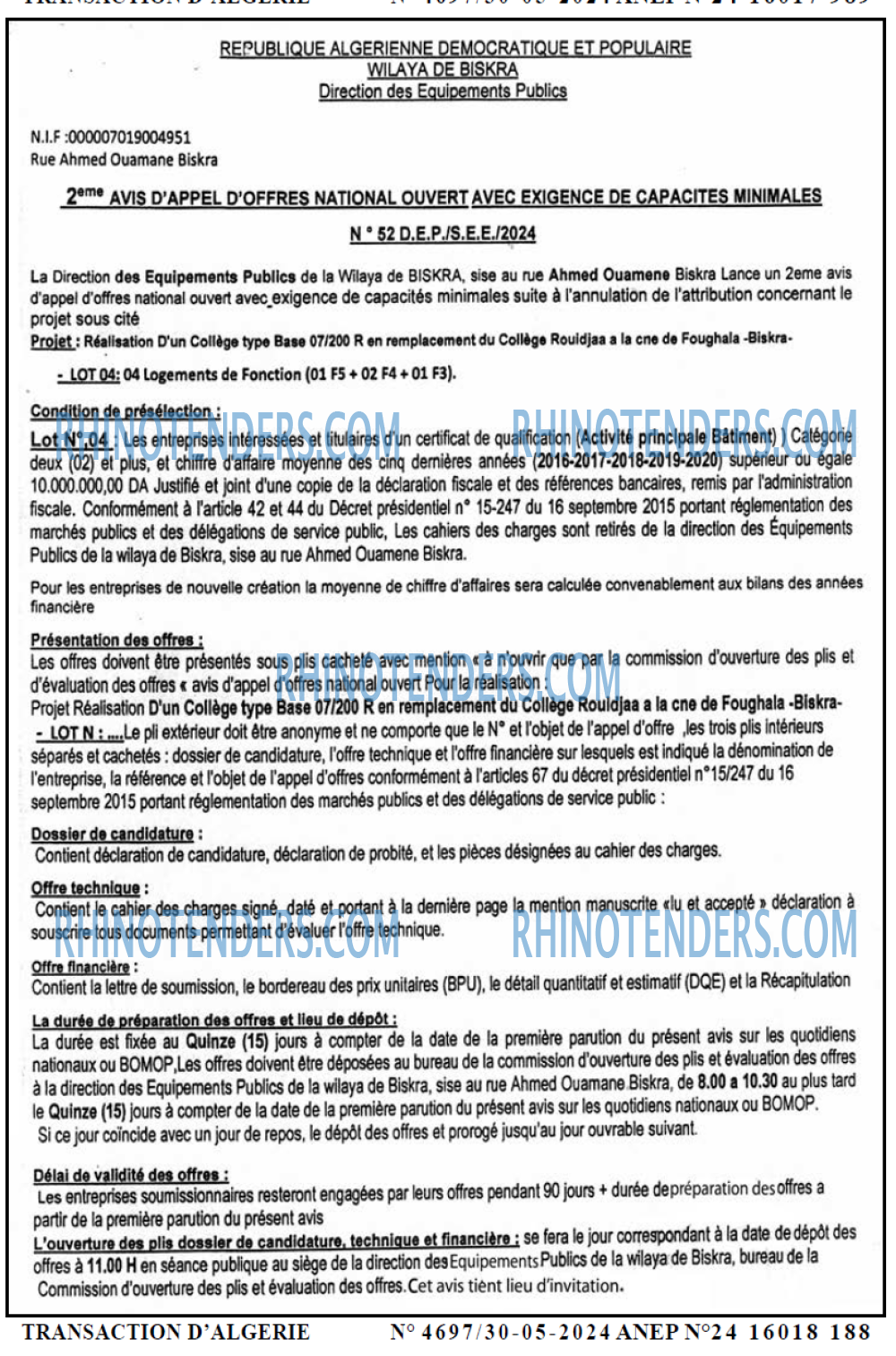 TRANSACTION D'ALGERIE