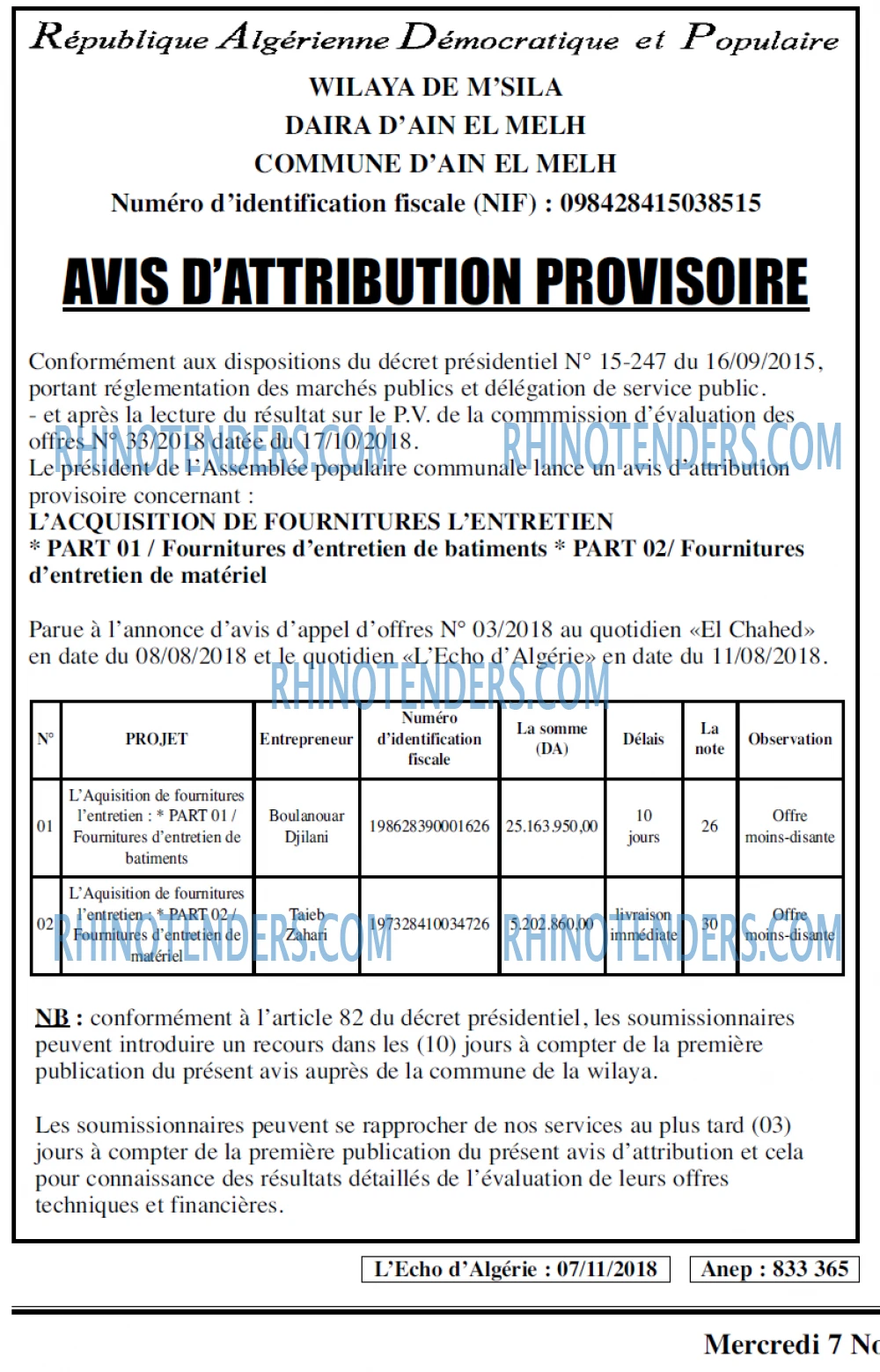 L'ECHO D'ALGERIE