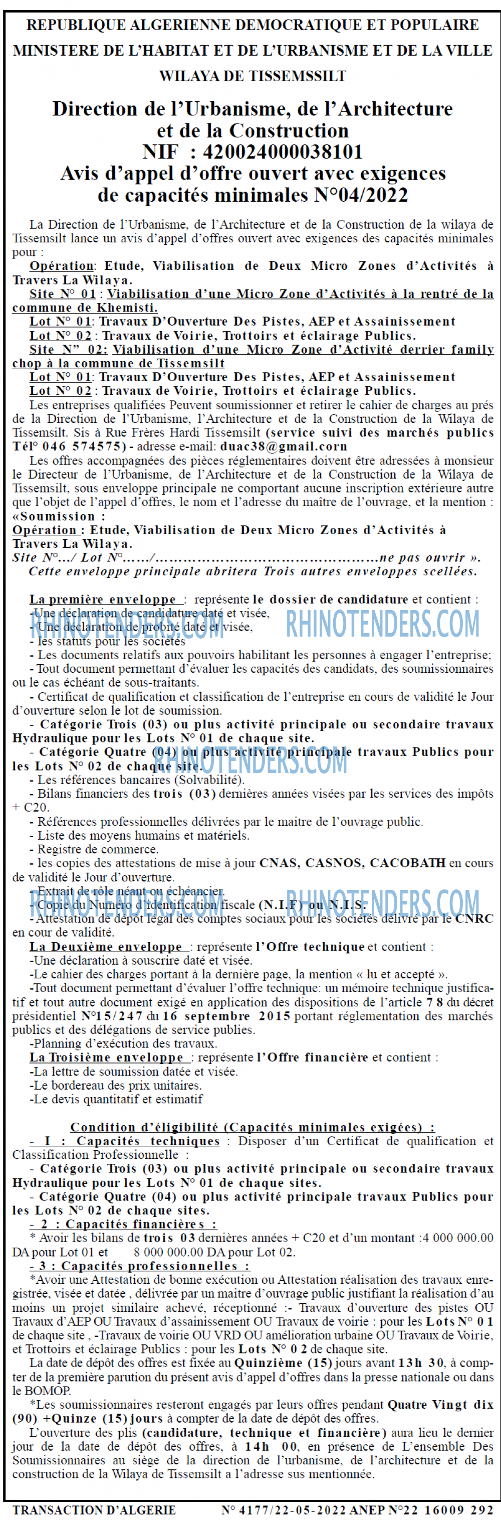 TRANSACTION D'ALGERIE