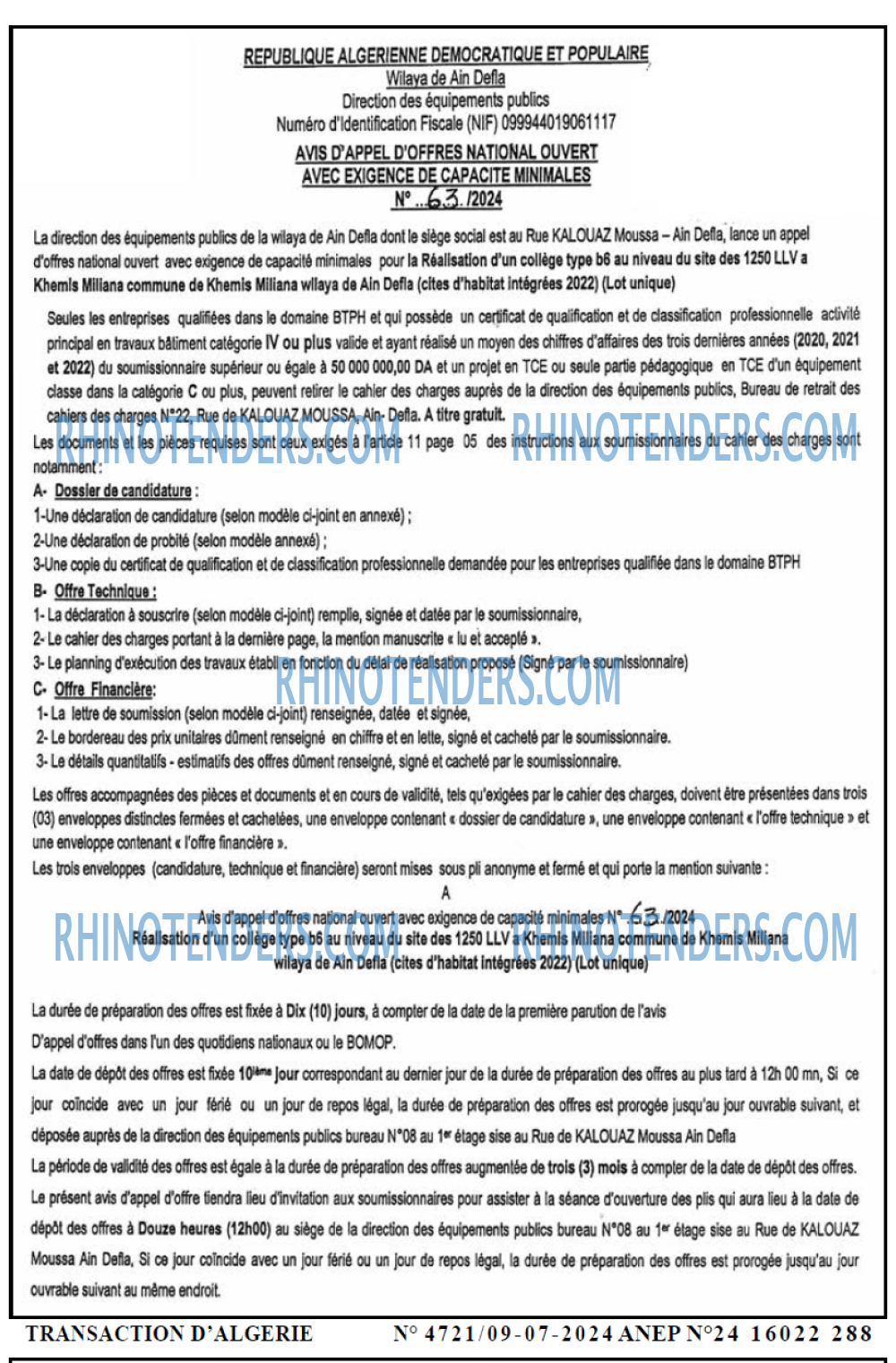 TRANSACTION D'ALGERIE