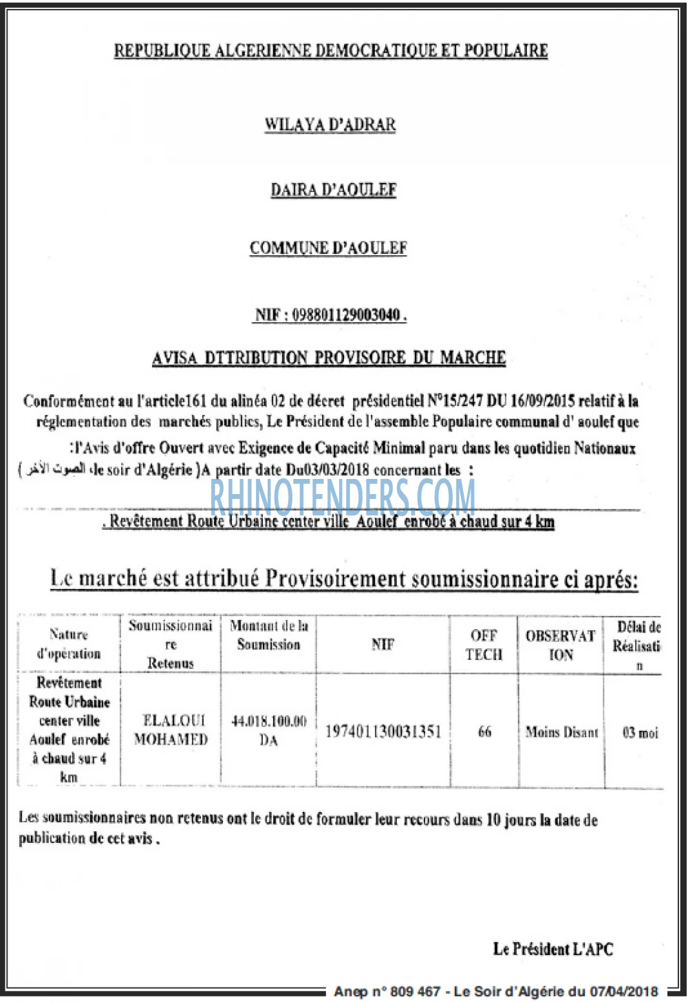 LE SOIR D'ALGERIE