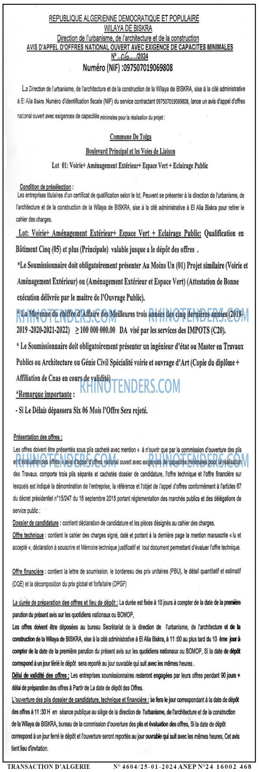 TRANSACTION D'ALGERIE