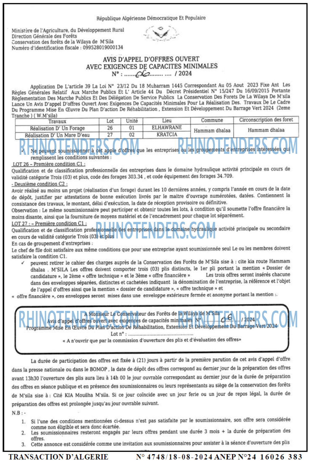 TRANSACTION D'ALGERIE