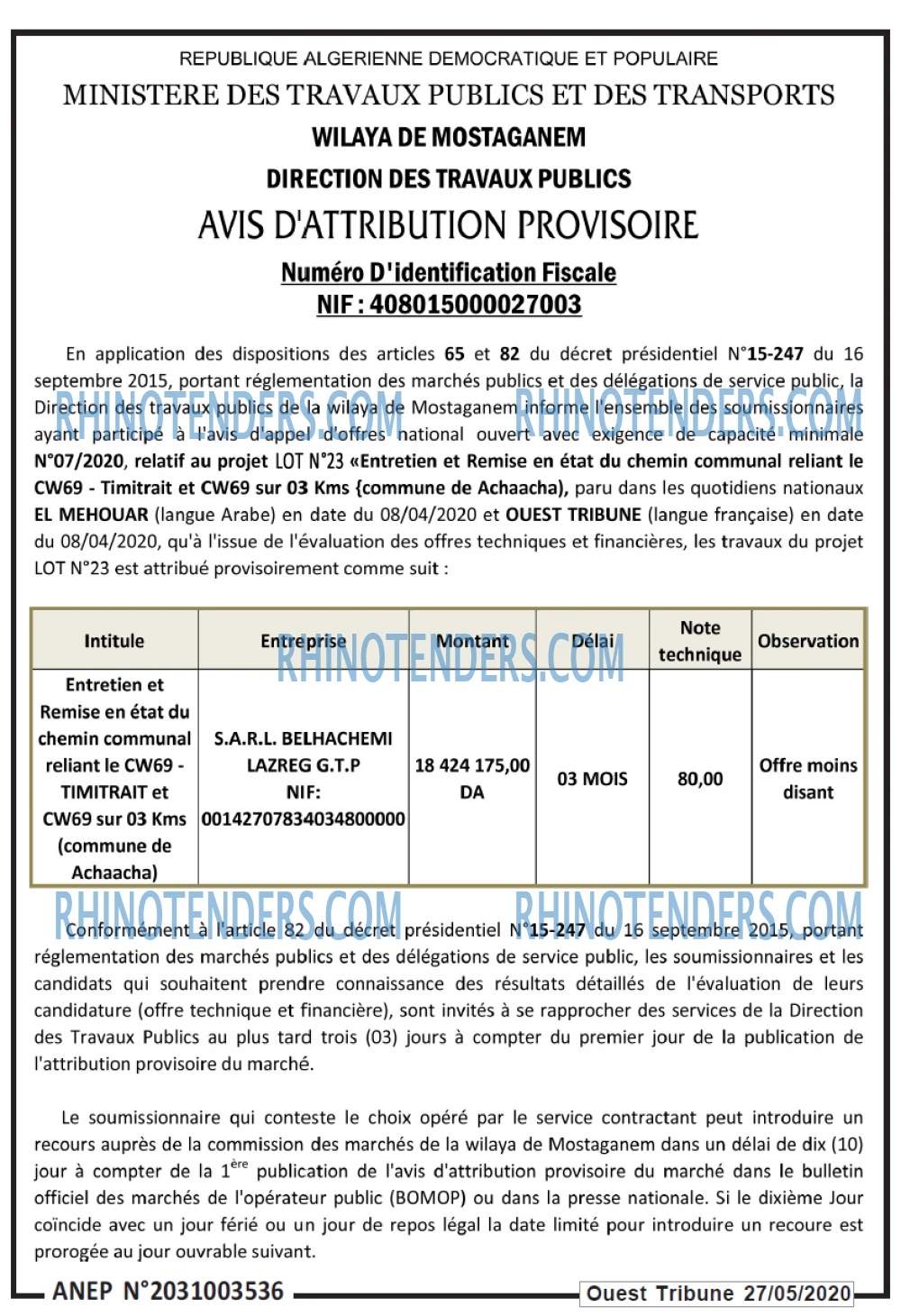 ouest TRIBUNE
