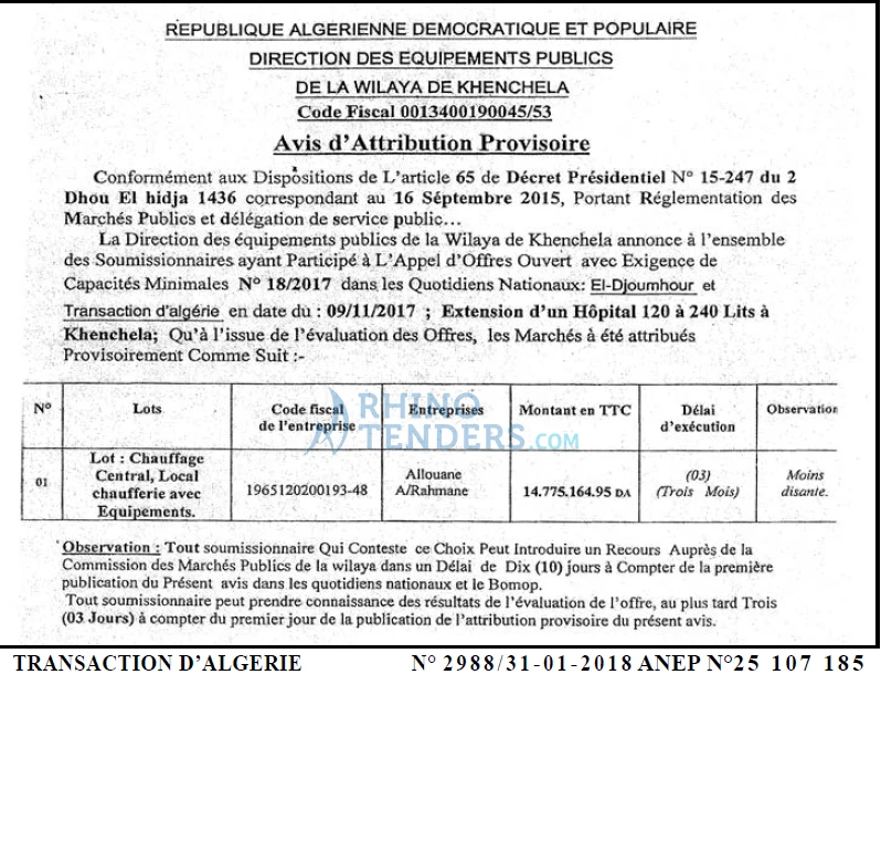 TRANSACTION D'ALGERIE