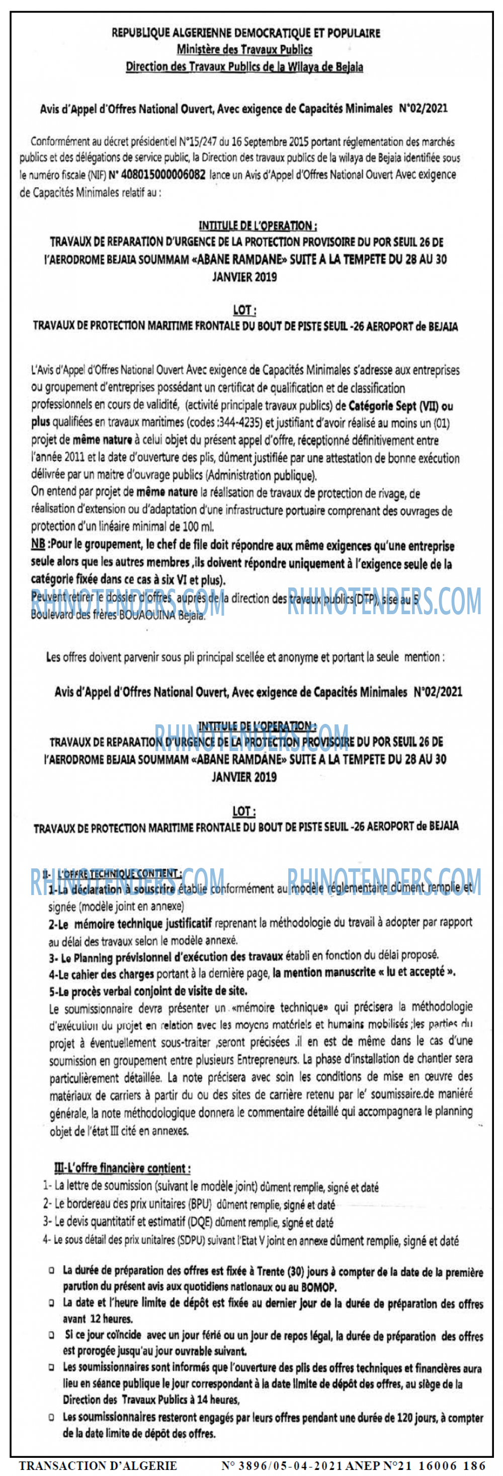 TRANSACTION D'ALGERIE