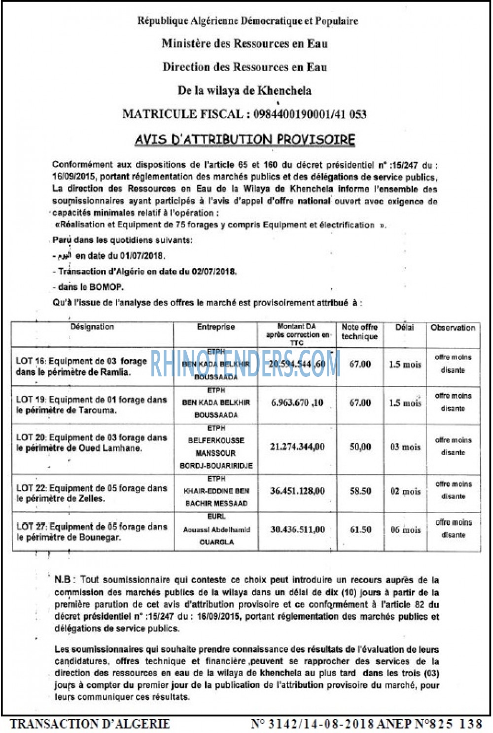 TRANSACTION D'ALGERIE