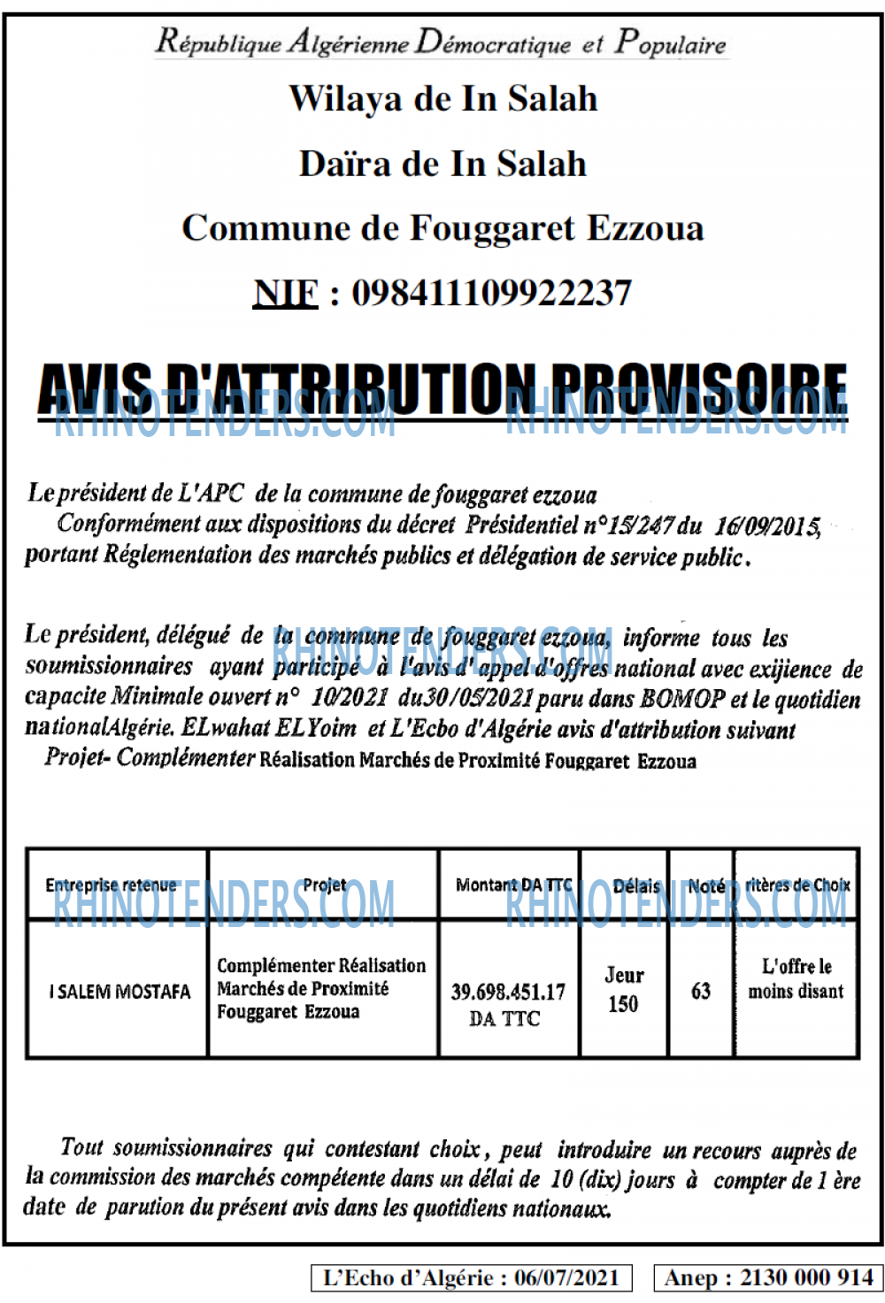 L'ECHO D'ALGERIE