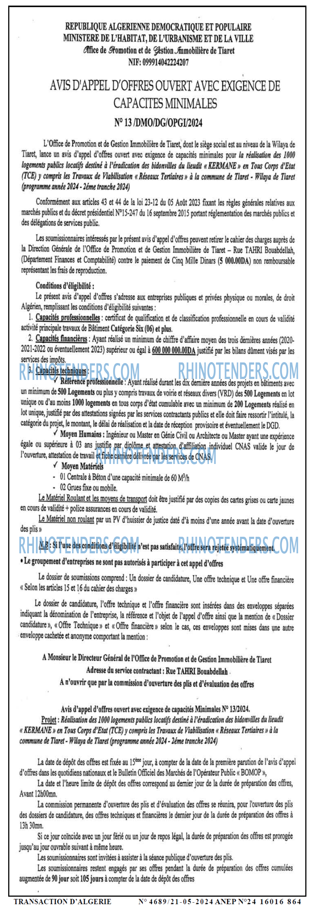 TRANSACTION D'ALGERIE