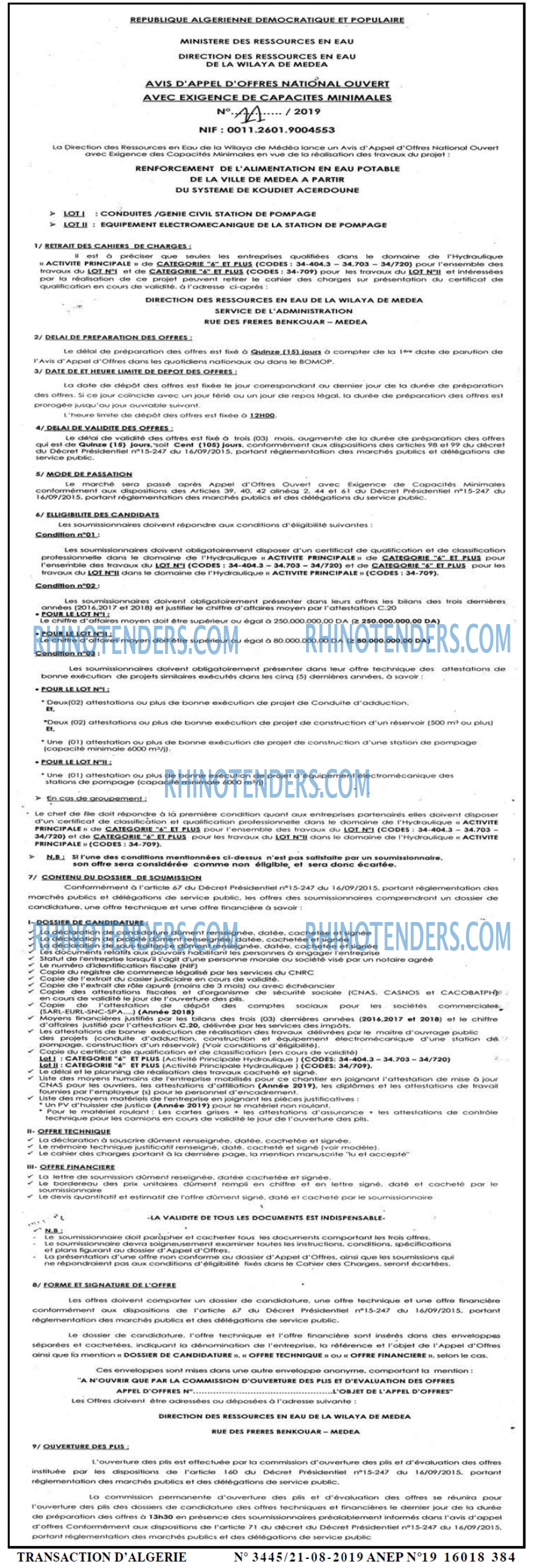 TRANSACTION D'ALGERIE