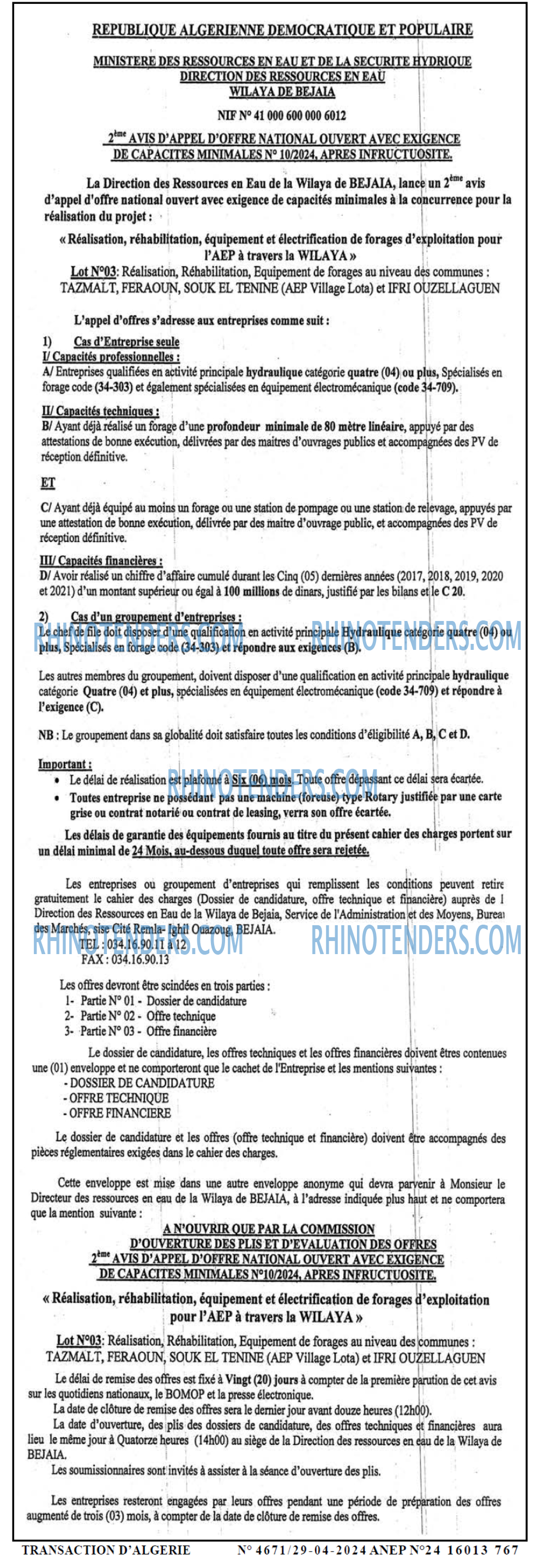 TRANSACTION D'ALGERIE