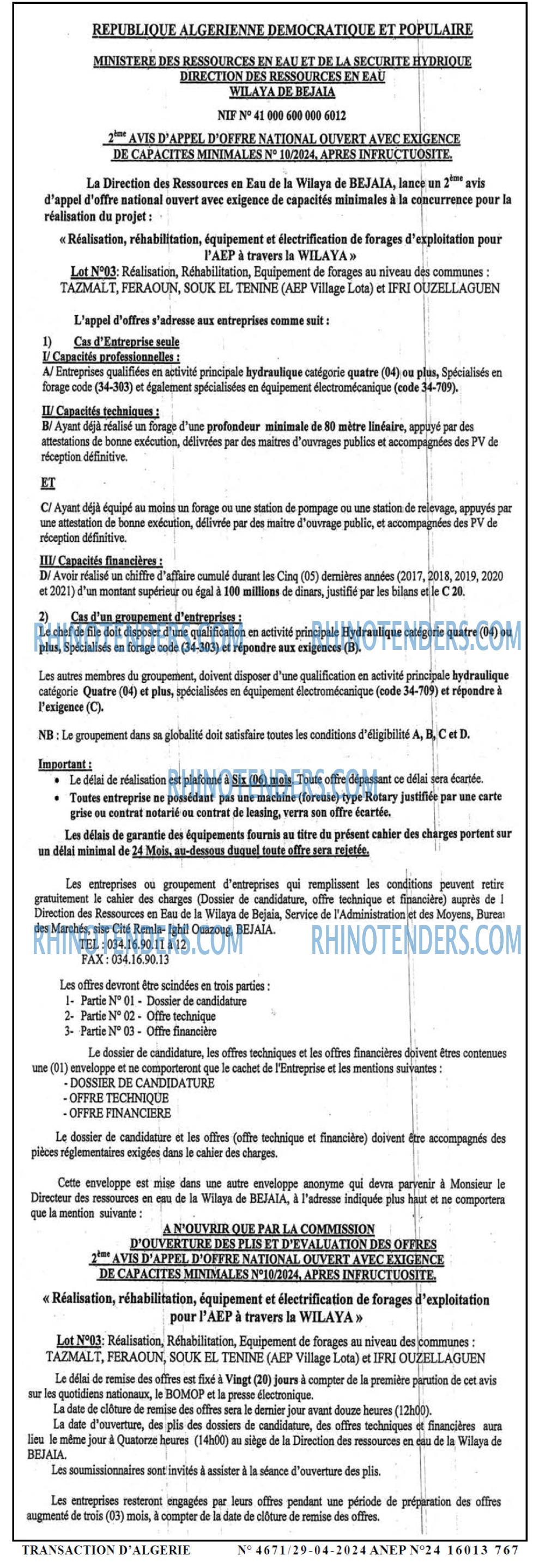 TRANSACTION D'ALGERIE