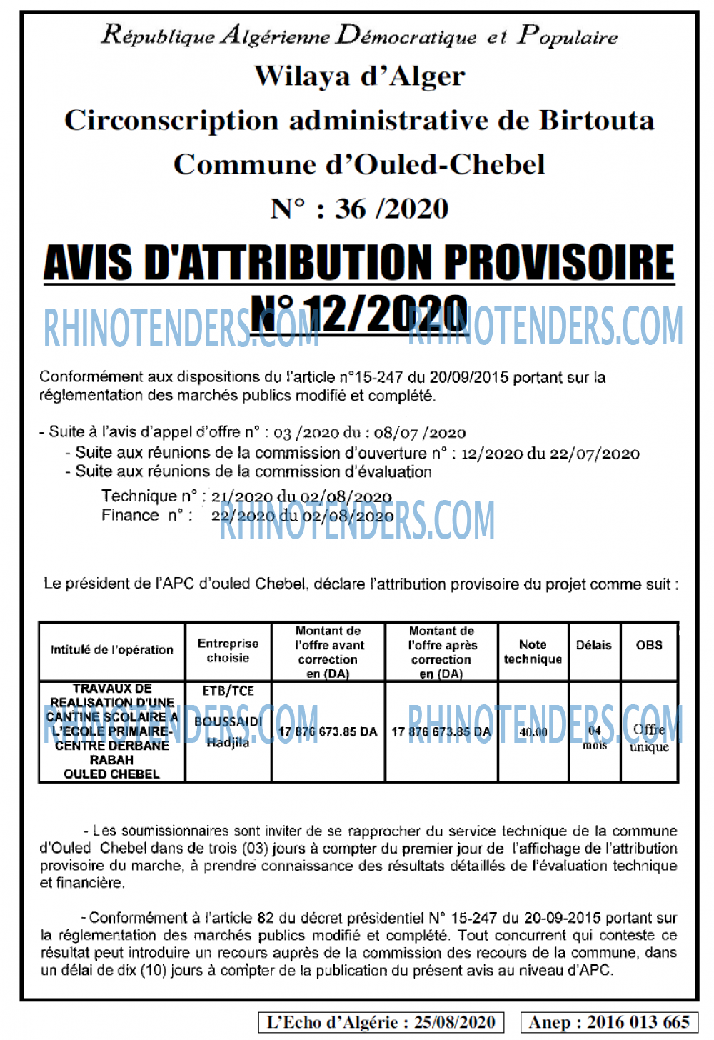 L'ECHO D'ALGERIE