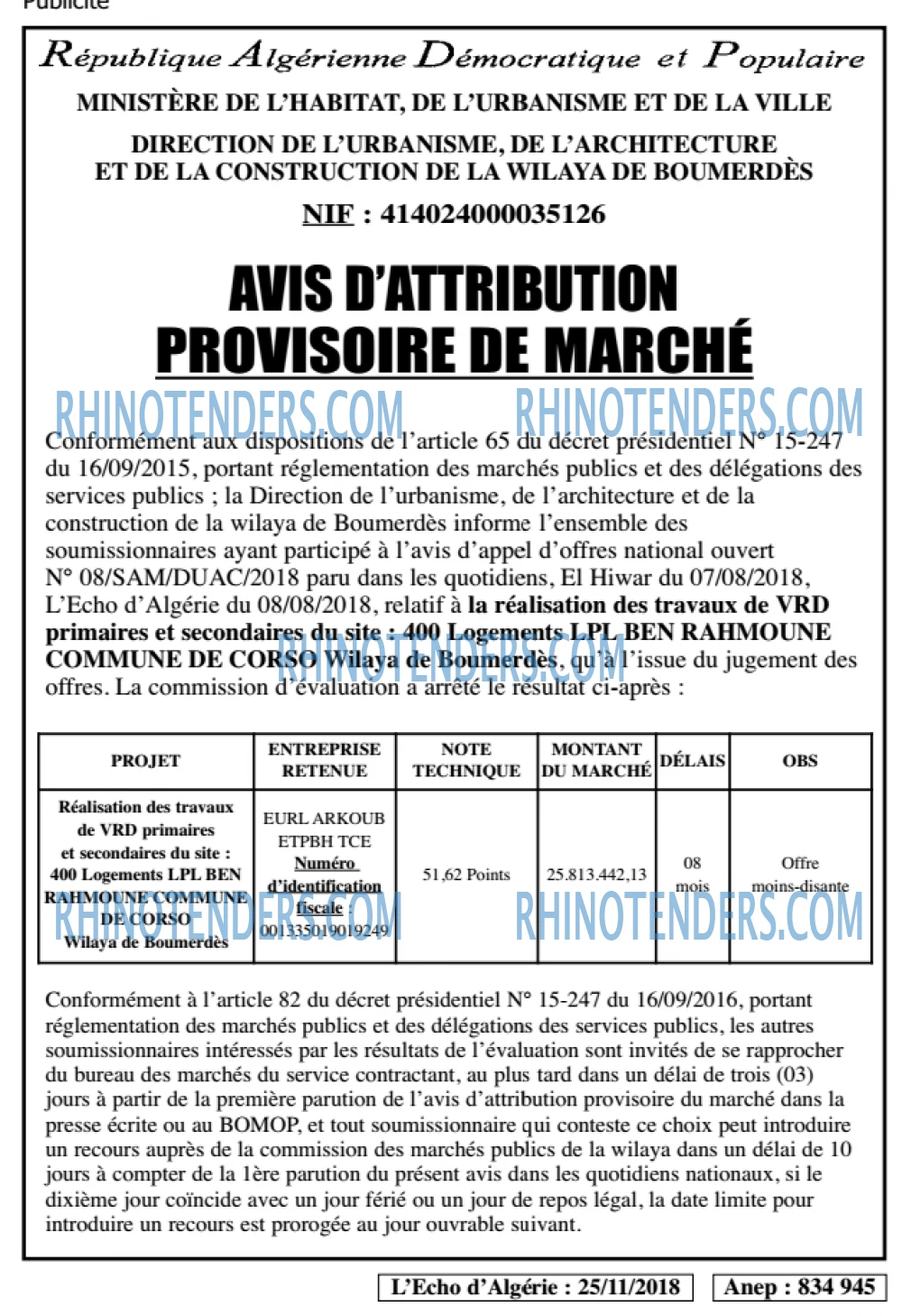 L'ECHO D'ALGERIE