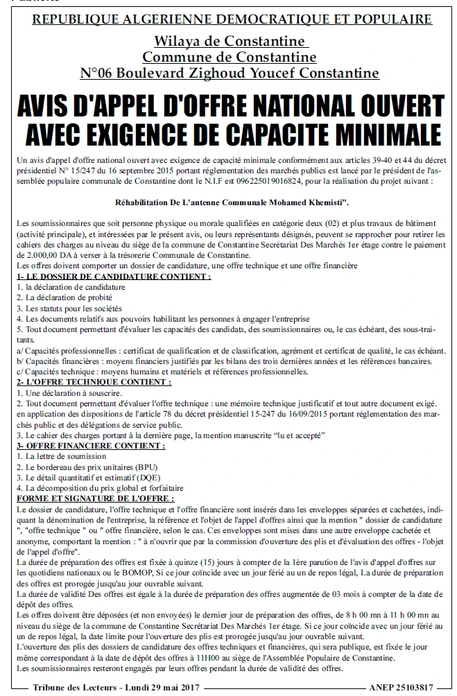 TRIBUNE DES LECTEURS
