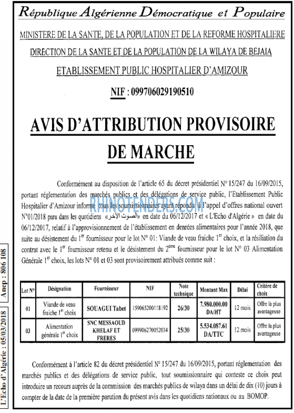 L'ECHO D'ALGERIE