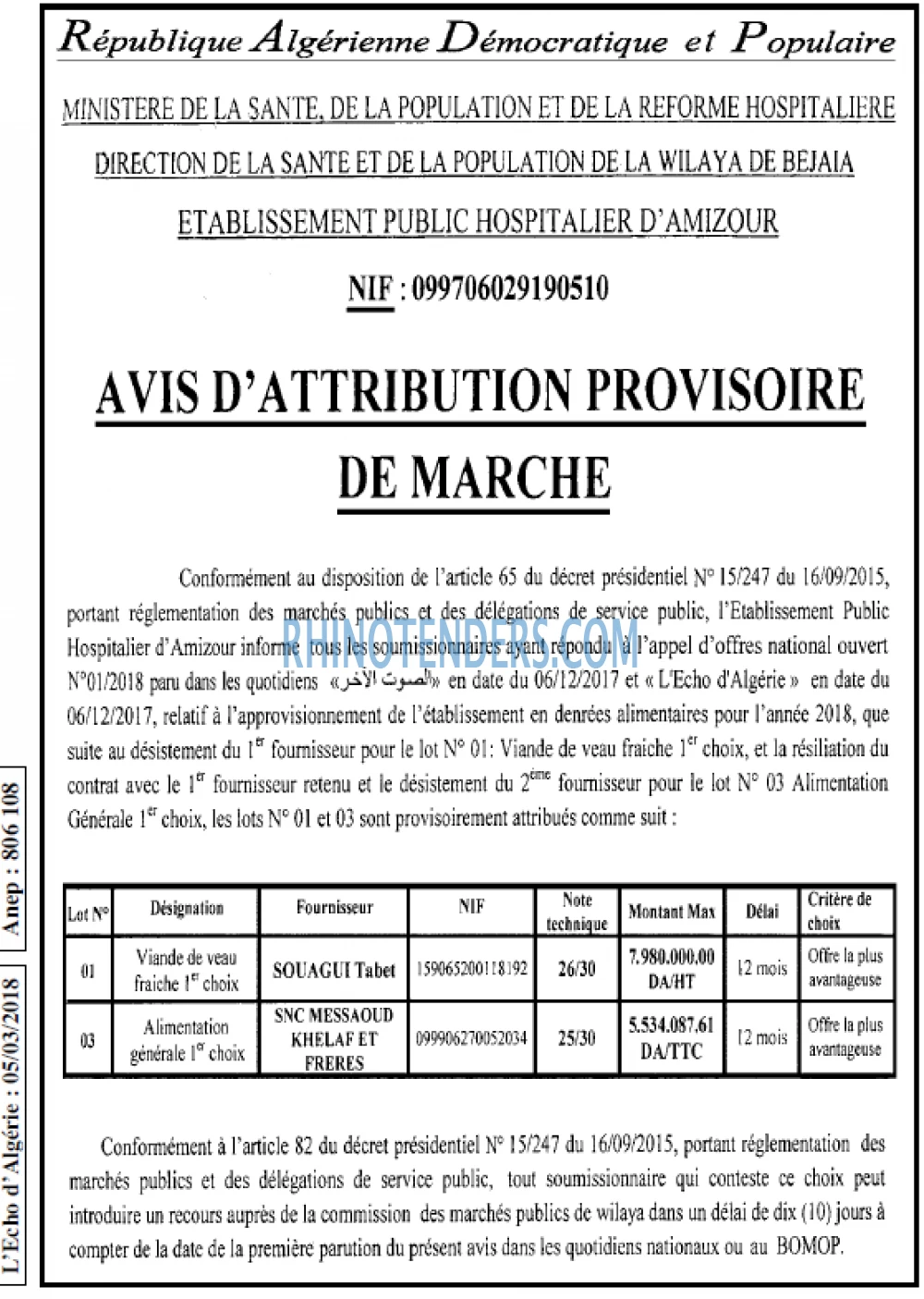 L'ECHO D'ALGERIE