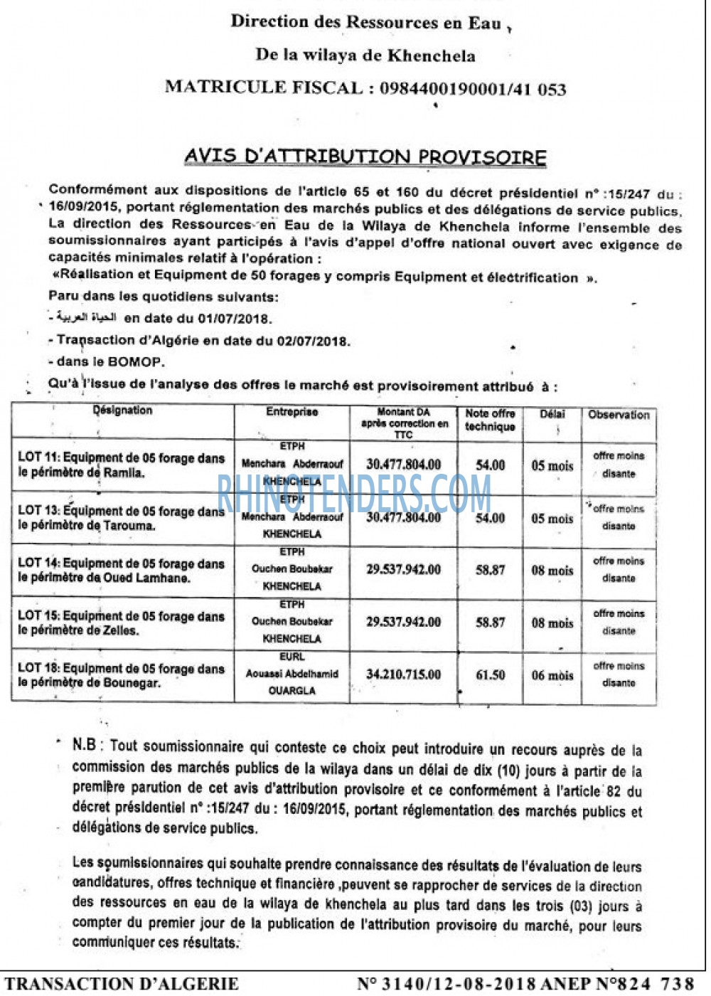 TRANSACTION D'ALGERIE