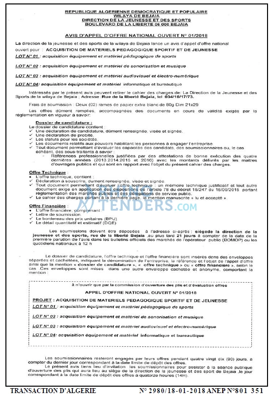 TRANSACTION D'ALGERIE