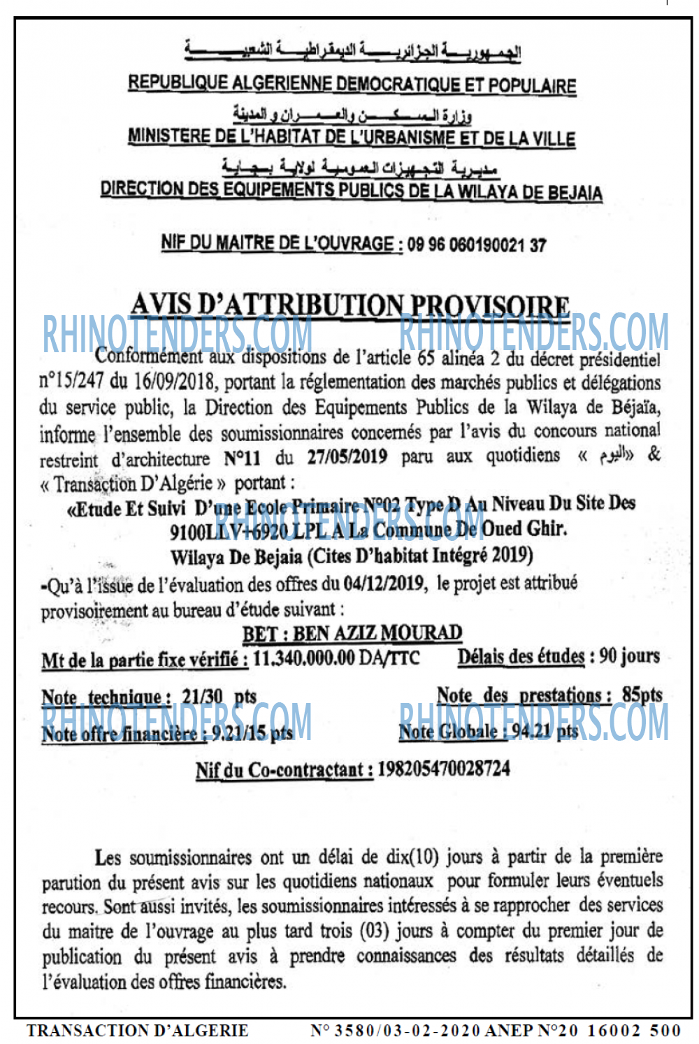 TRANSACTION D'ALGERIE