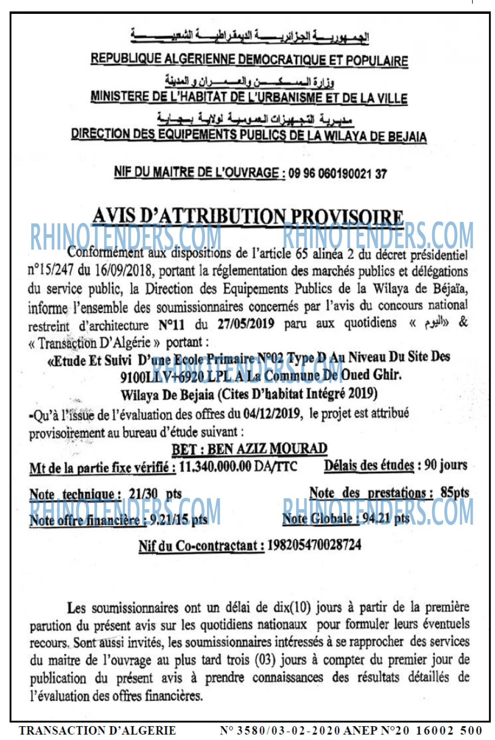 TRANSACTION D'ALGERIE