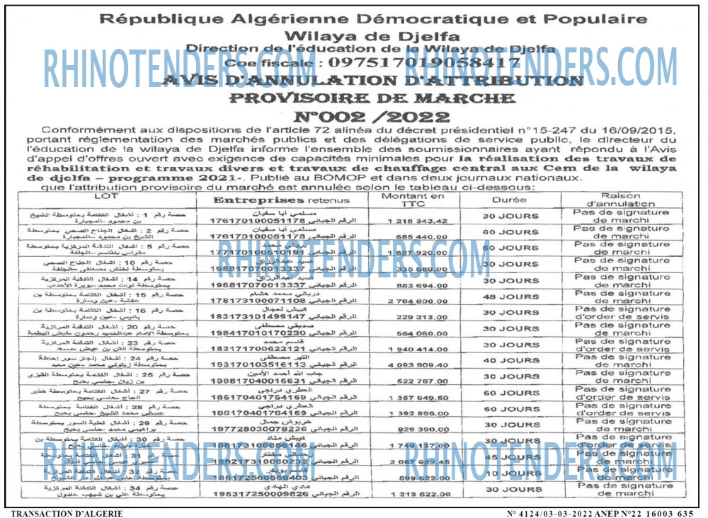 TRANSACTION D'ALGERIE