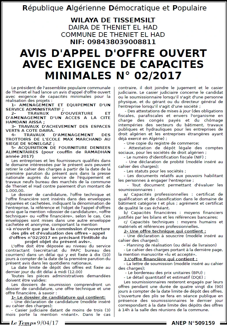 LE TEMPS D'ALGERIE