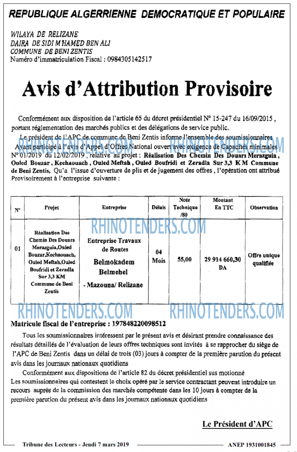 TRANSACTION D'ALGERIE