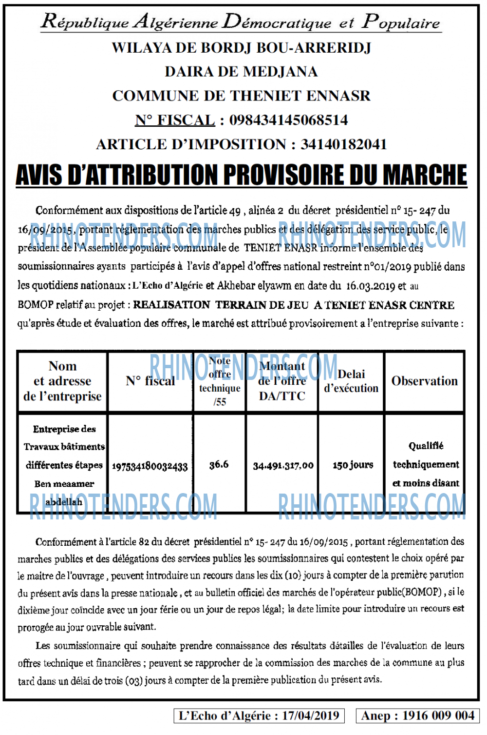 L'ECHO D'ALGERIE