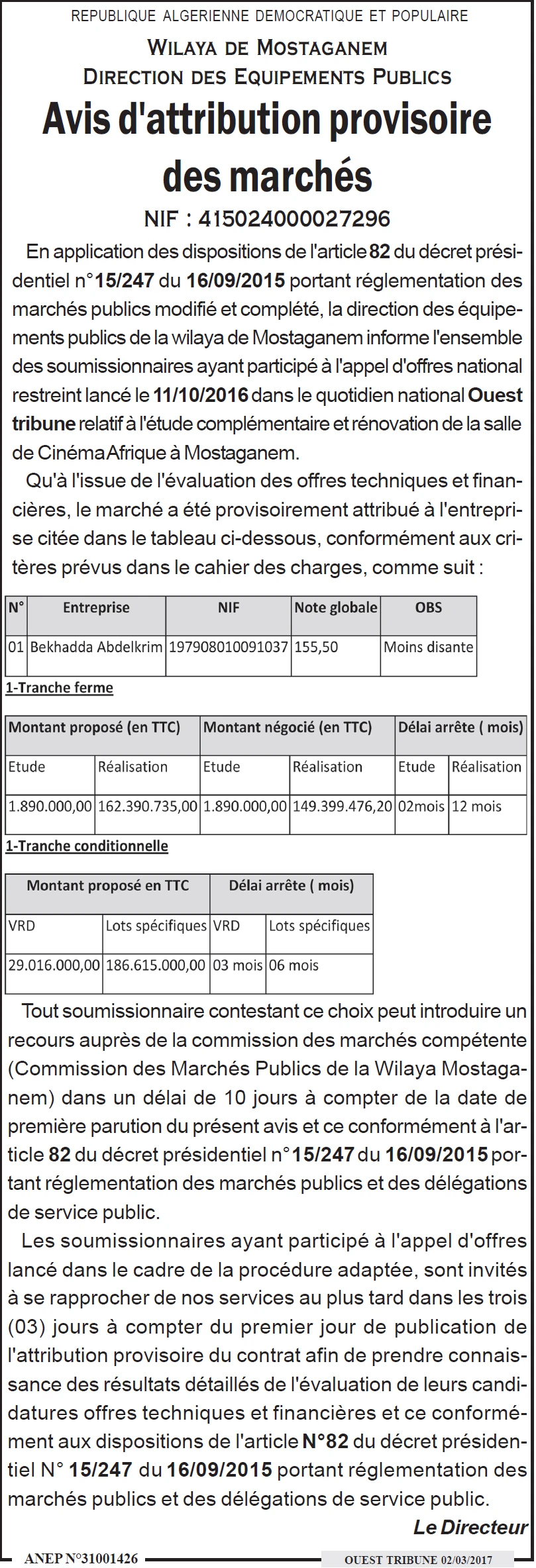 ouest TRIBUNE