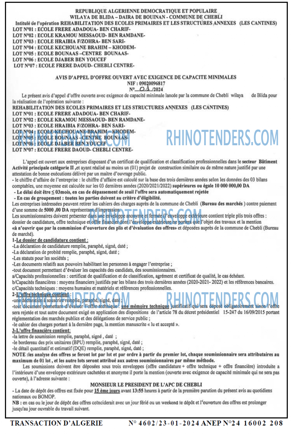 TRANSACTION D'ALGERIE