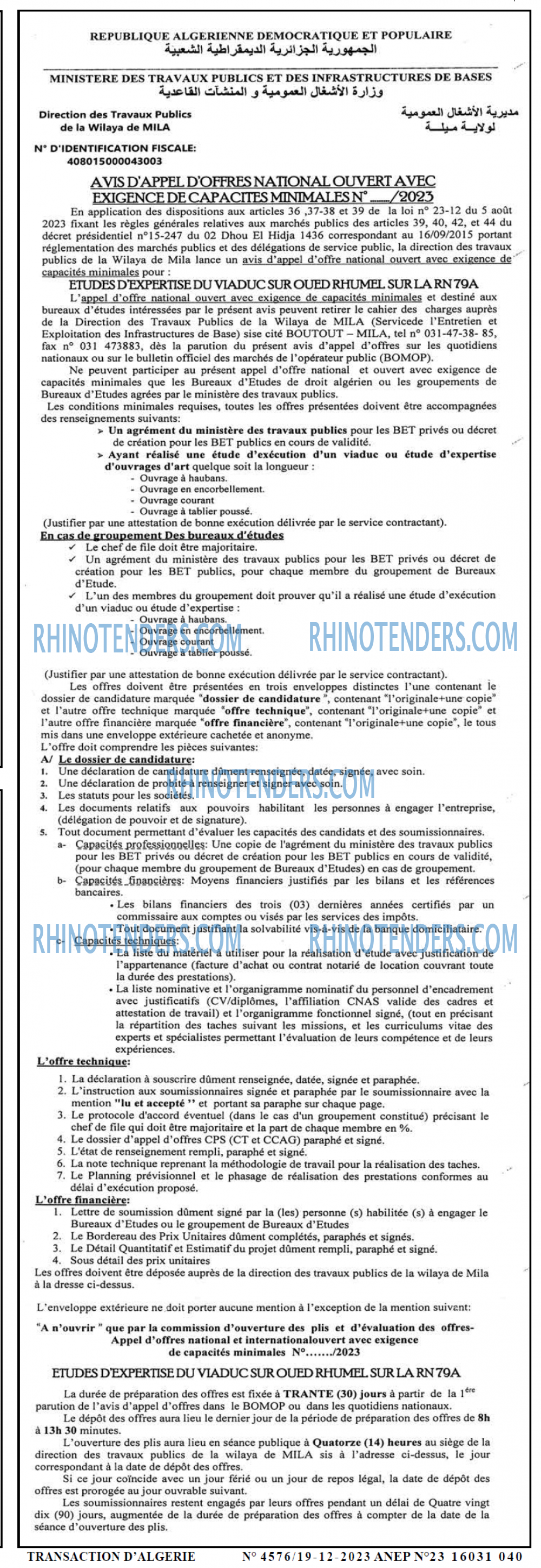 TRANSACTION D'ALGERIE