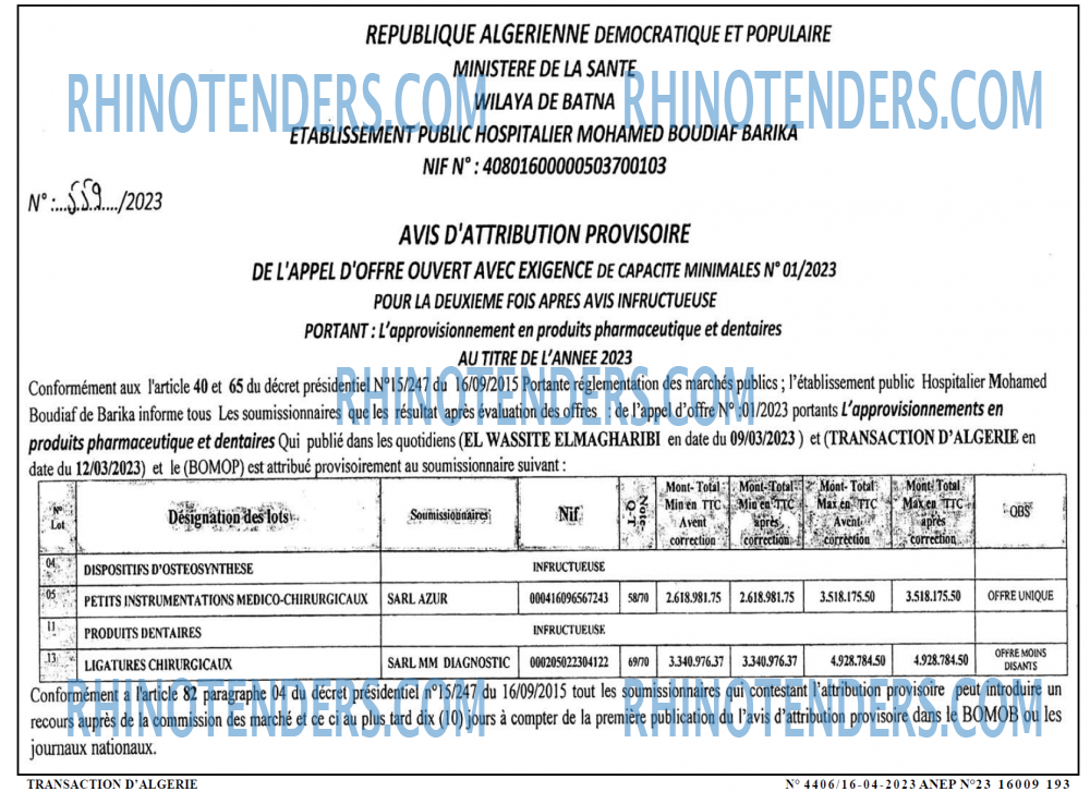 TRANSACTION D'ALGERIE