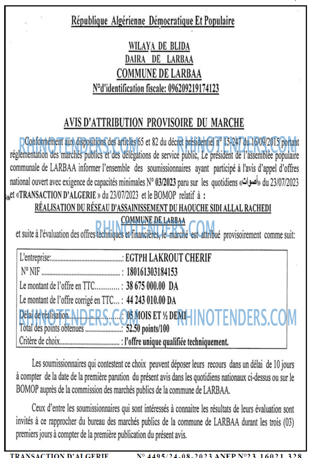 TRANSACTION D'ALGERIE