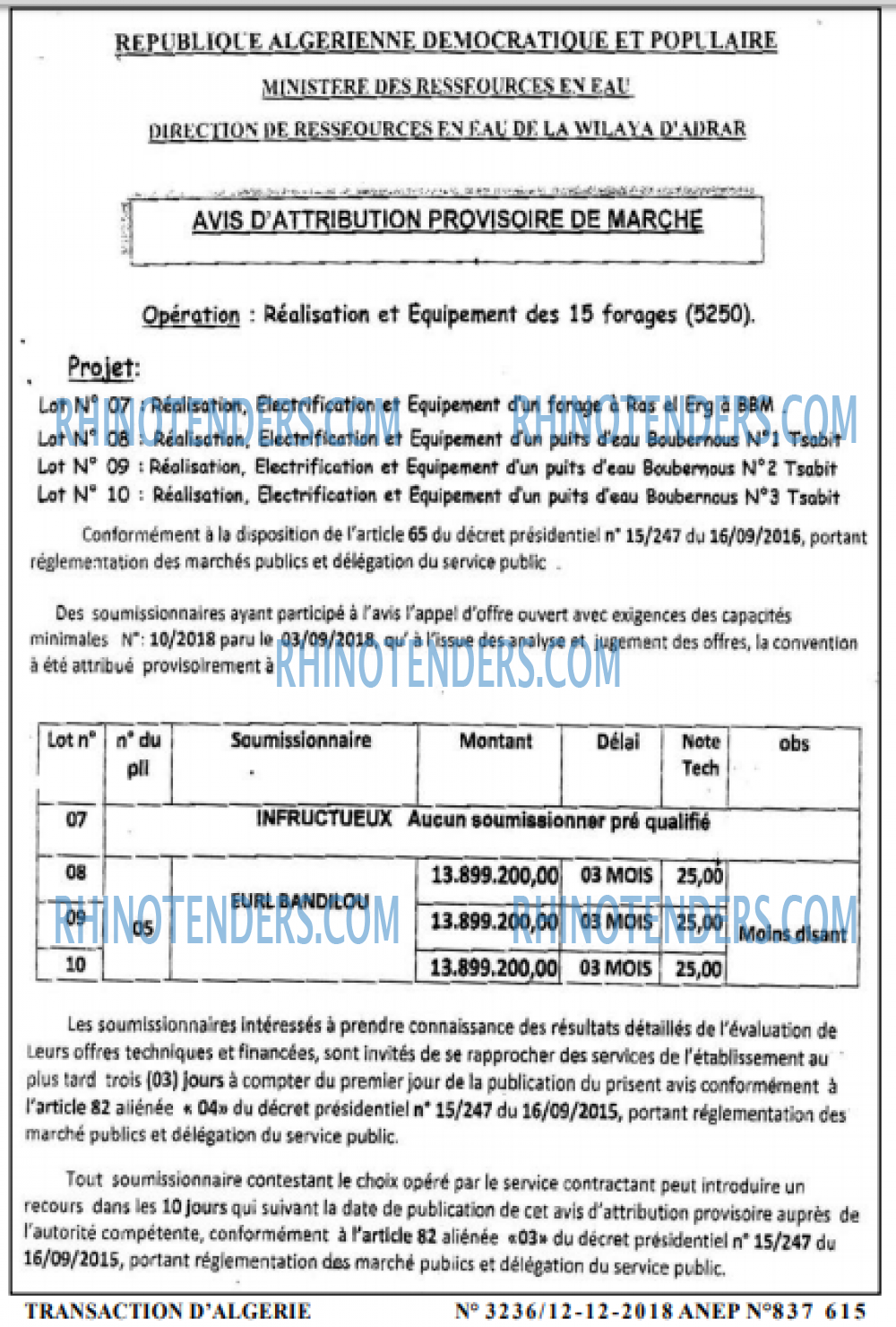 TRANSACTION D'ALGERIE