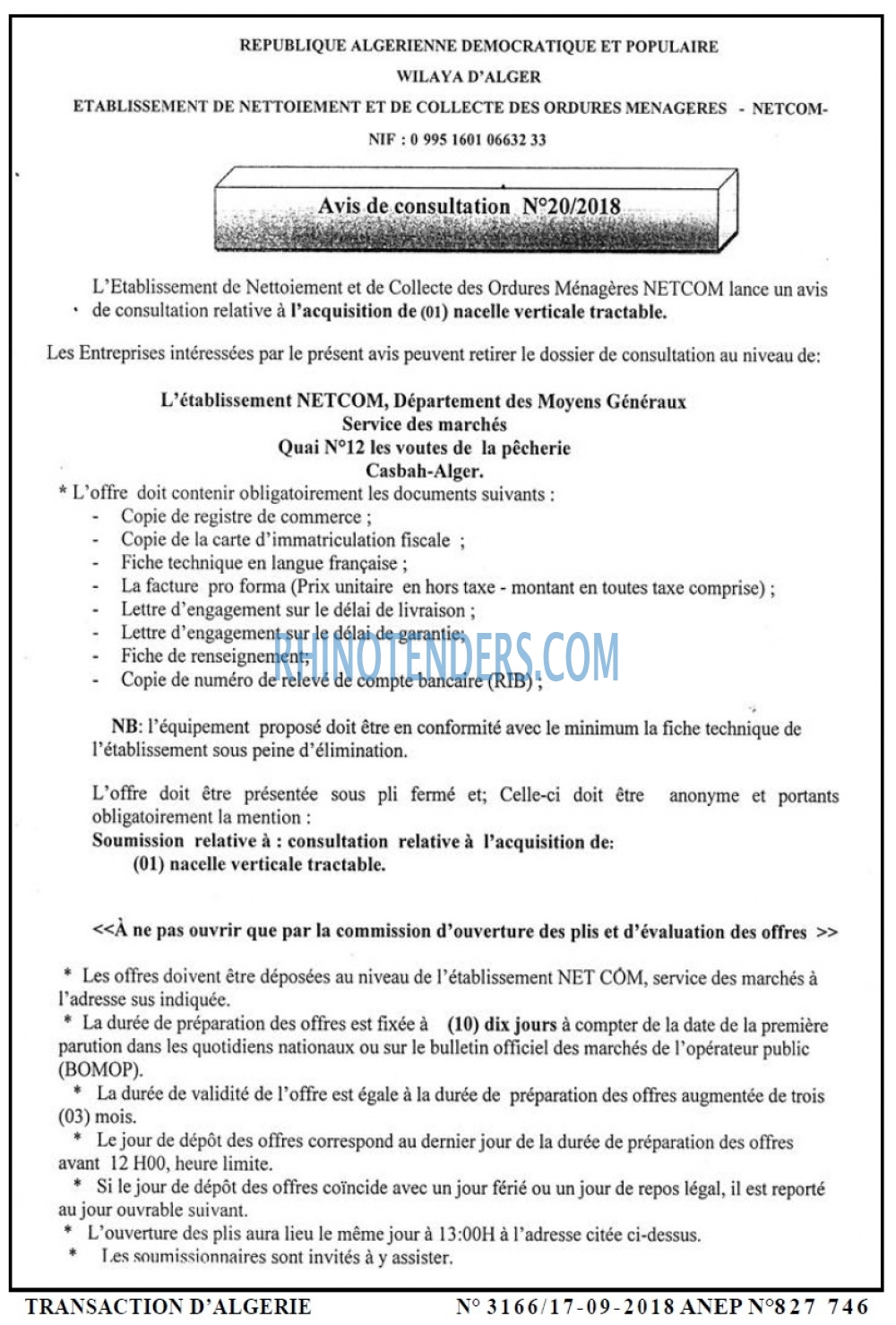 TRANSACTION D'ALGERIE