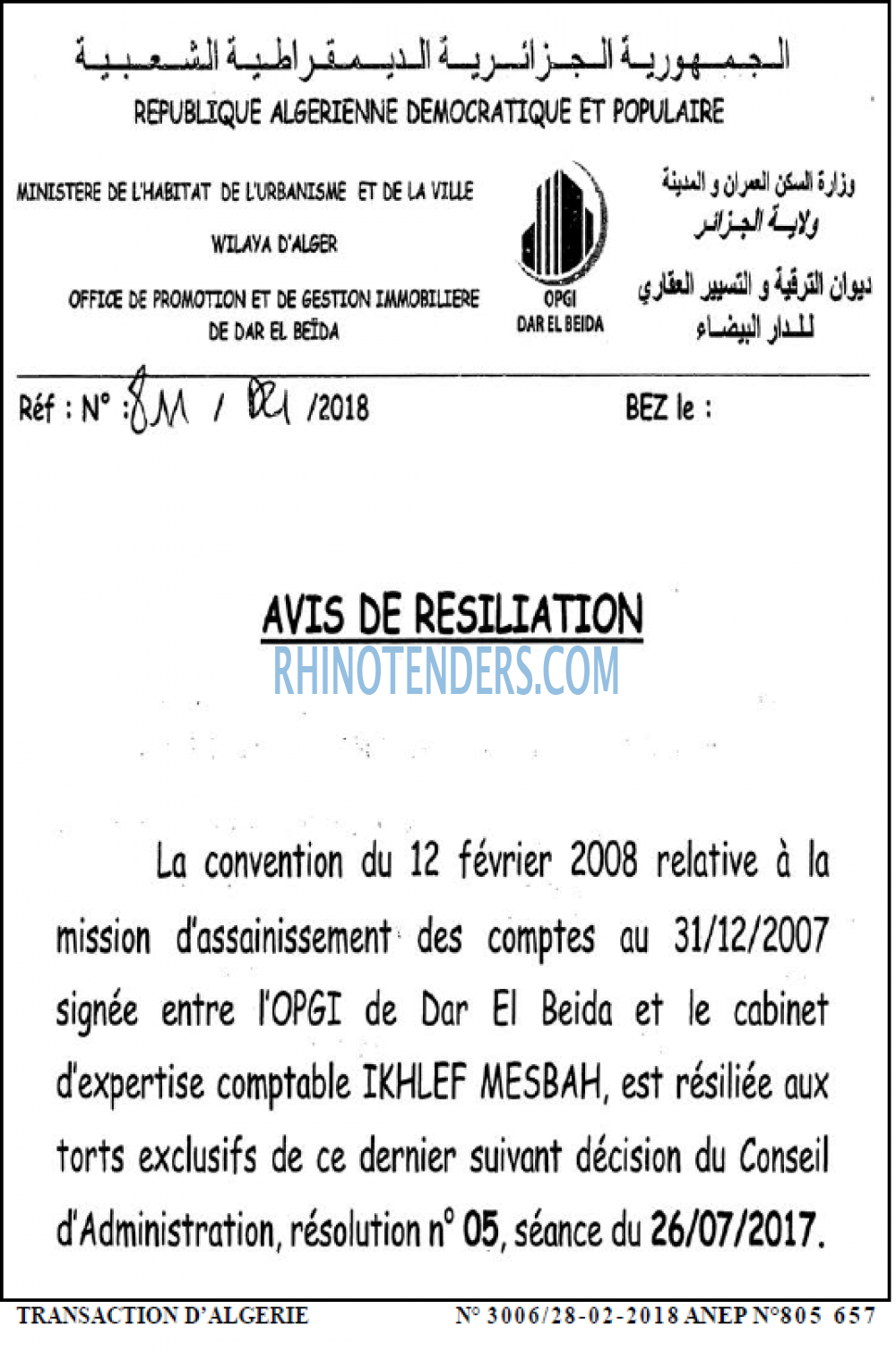 TRANSACTION D'ALGERIE