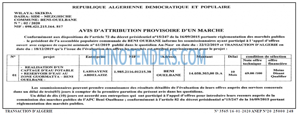 TRANSACTION D'ALGERIE