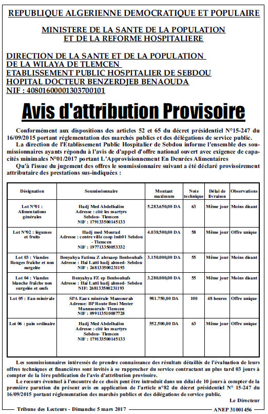 TRIBUNE DES LECTEURS